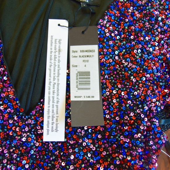 🆕🏷️ Parker Black Audry V-Neck Metallic Beaded Mini Cocktail Dress Sz 4 - Picture 9 of 14